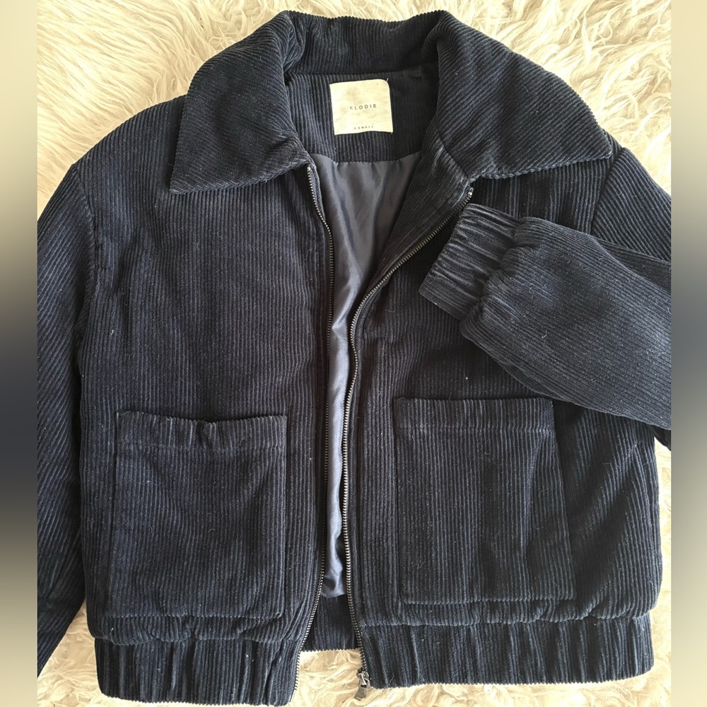 Elodie Navy Blue Corduroy Bomber Jacket (XS)